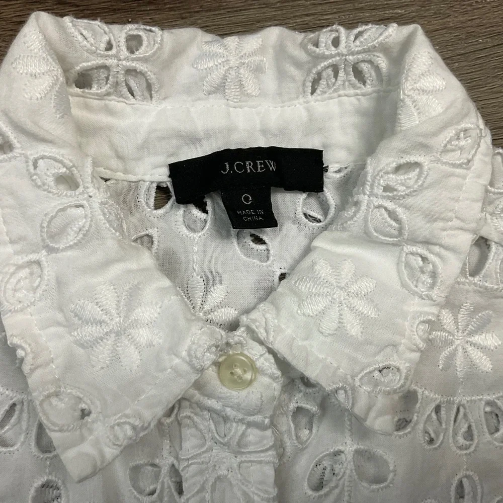J.Crew Eyelet Broderie Anglaise Cotton Button Up Top Womens 0‎ White Boho Classy